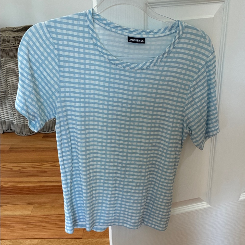 Jacquemus Light Blue Checkered Short Sleeve Top